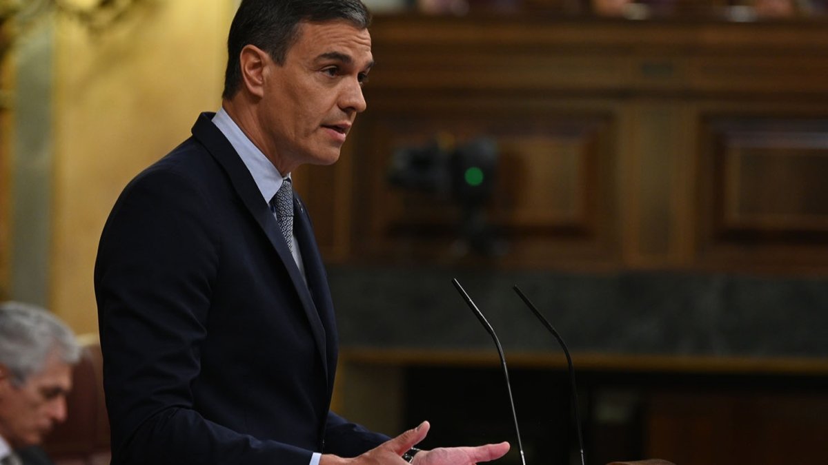 Pedro Sánchez, durante su intervención en la primera sesión del debate sobre el Estado de la Nación. LA MONCLOA