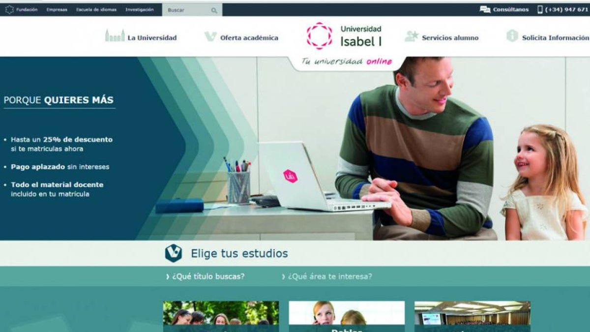 Imagen del nuevo diseño de la página web de la Universidad Isabel I-ECB