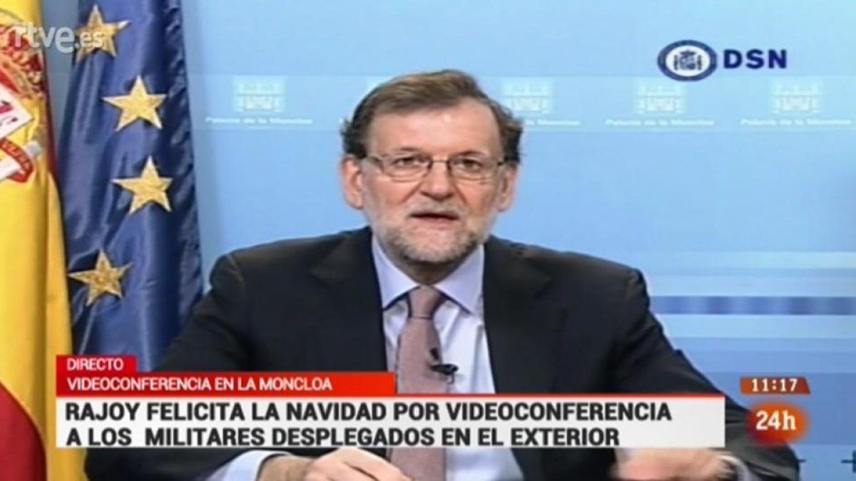 Imagen de la intervención de Rajoy, este sábado.-