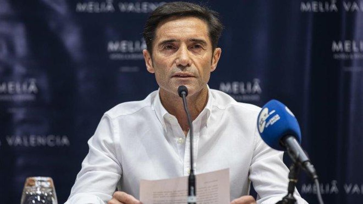 Marcelino, en la rueda de prensa de despedida.-