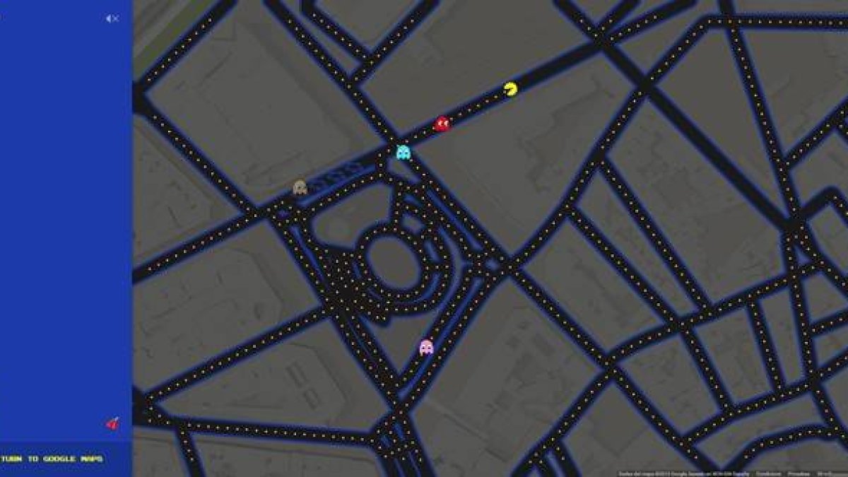 Una partida del videojuego 'Pacman' por las calles del centro de Barcelona.-Foto: GOOGLE MAPS