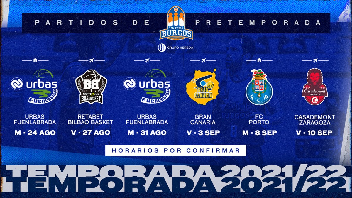 Calendario - Pretemporada Hereda San Pablo Burgos 2021-22. ECB