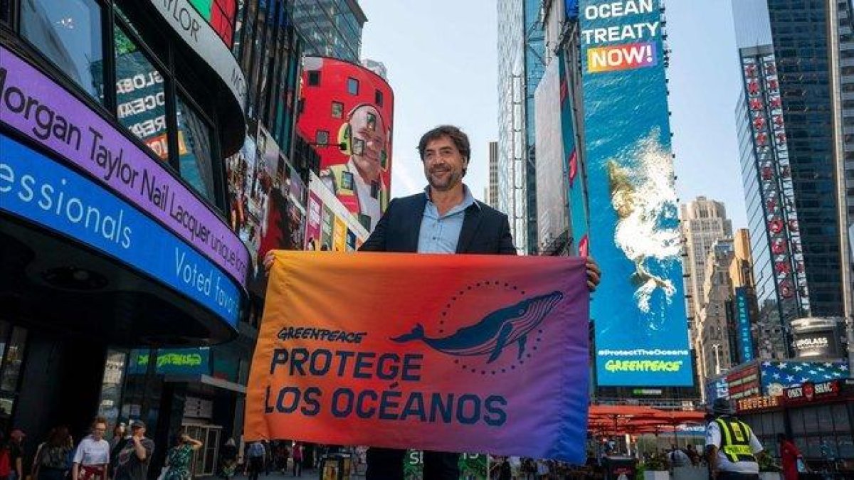 Javier Bardem, este lunes en Times Square.-AFP / DON EMMERT