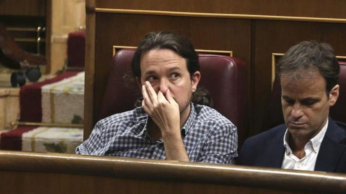 Pablo Iglesias, en el debate de investidura de Pedro Sánchez.-DAVID CASTRO