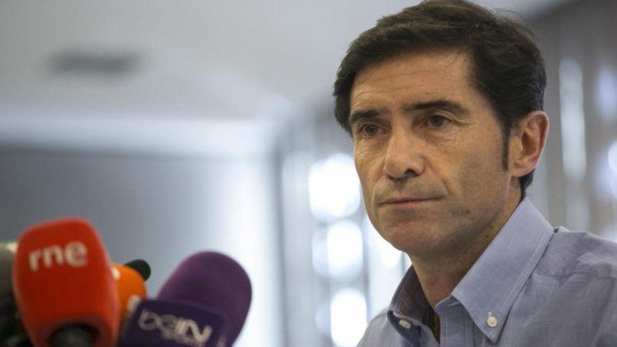 Marcelino, durante la rueda de prensa de este martes en un hotel de Madrid.-EFE / SANTI DONAIRE