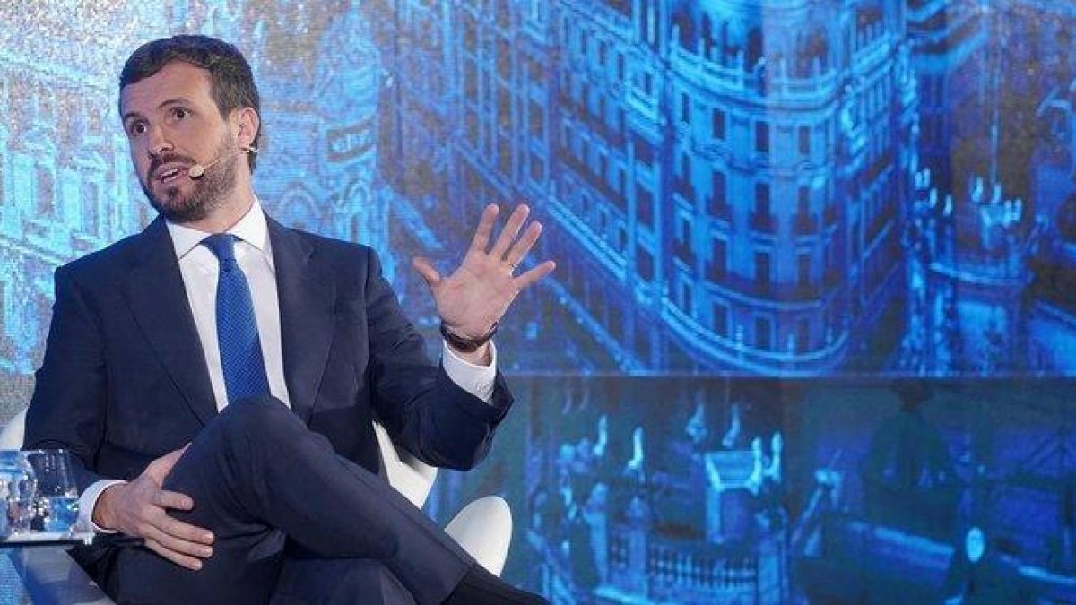 El presidente del PP, Pablo Casado, el martes en Madrid, en el tercer Congreso bienal Iberoamericano organizado por el Consejo Empresarial Alianza por Iberoamérica (CEAPI).-JOSÉ LUIS ROCA