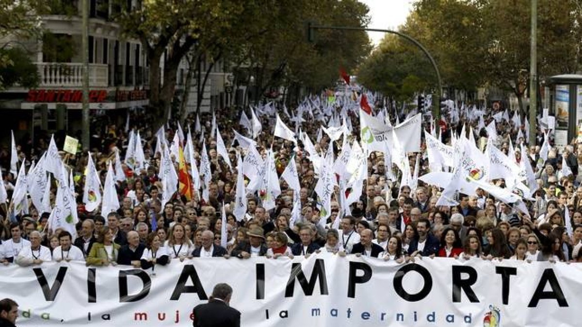 Cabeza de la manifestación convocada para expresar el compromiso ciudadano con los derechos del no nacido y en contra de que el Gobierno haya retirado la reforma de la actual ley del aborto.-EFE