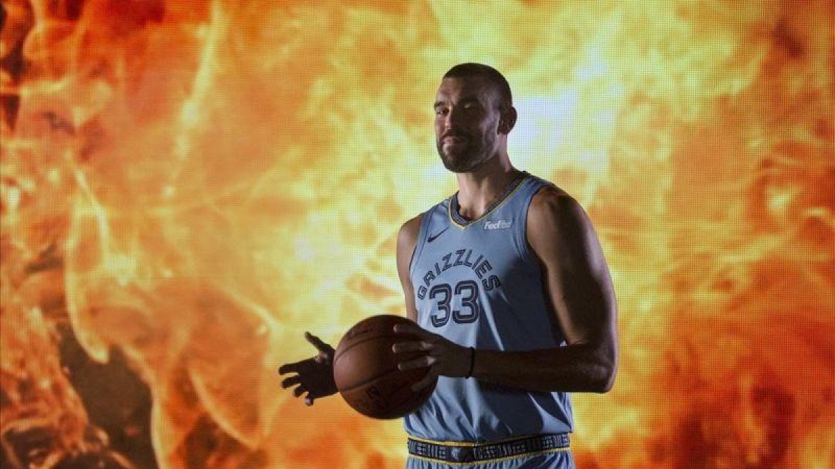 Marc Gasol, durante la participación de un vídeo para la presentación de la temporada de los Grizzlies-MIKE BROWN (EFE)