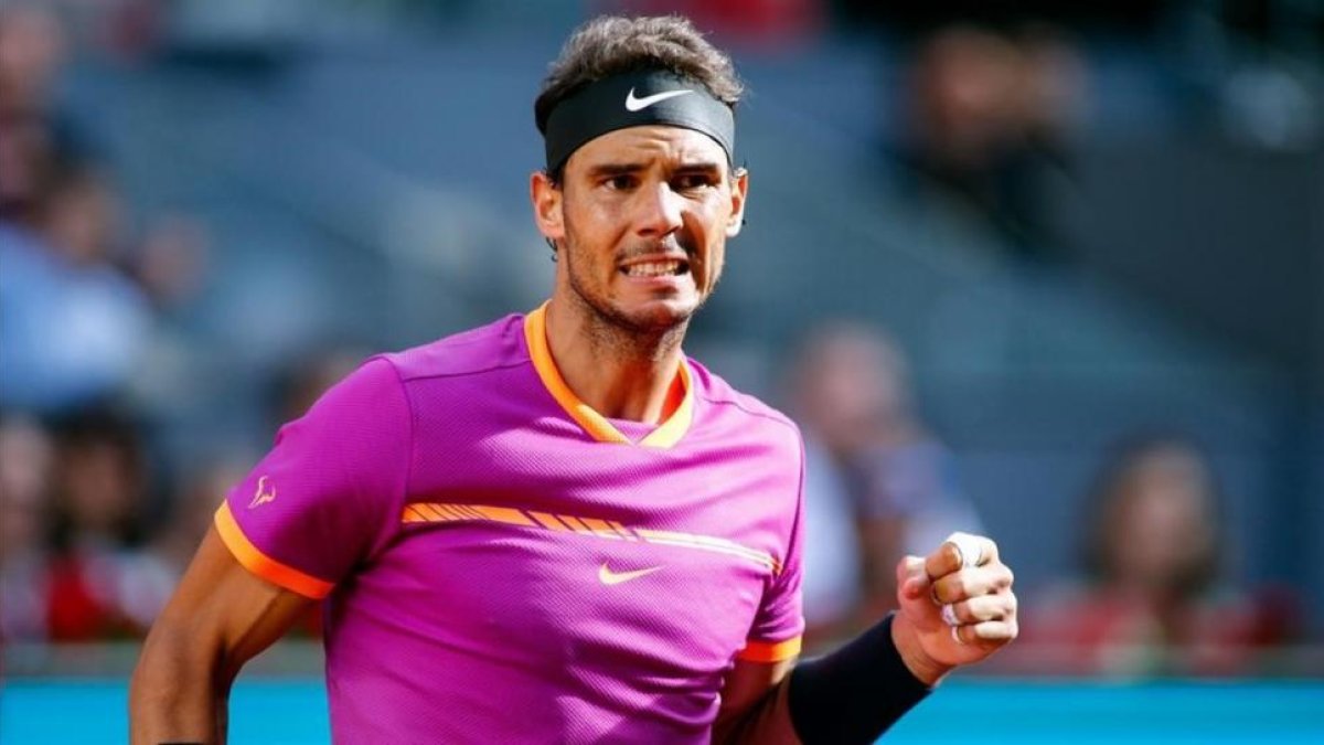 Nadal celebra un punto en la final de Madrid.-