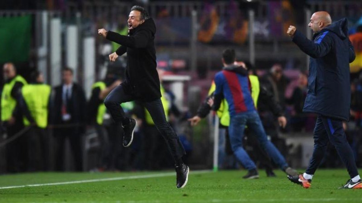 Luis Enrique celebra el gol de Sergi Roberto.-GETTY / MICHAEL REGAN