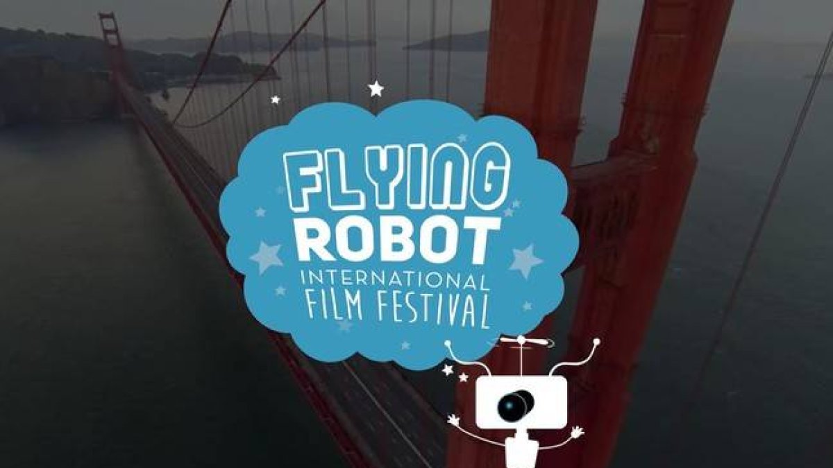 Portada de la página web del Flying Robot International Film Festival donde se ve el logo del evento y el puente de San Francisco capturado desde un dron.-Foto: FRIFF OFFICIAL PAGE