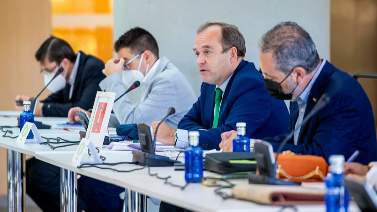 A la derecha, Fernando Martínez-Acitores y Ángel Martín (Vox). Junto a ellos, Julio Rodríguez-Vigil y Miguel Balbás. SANTI OTERO