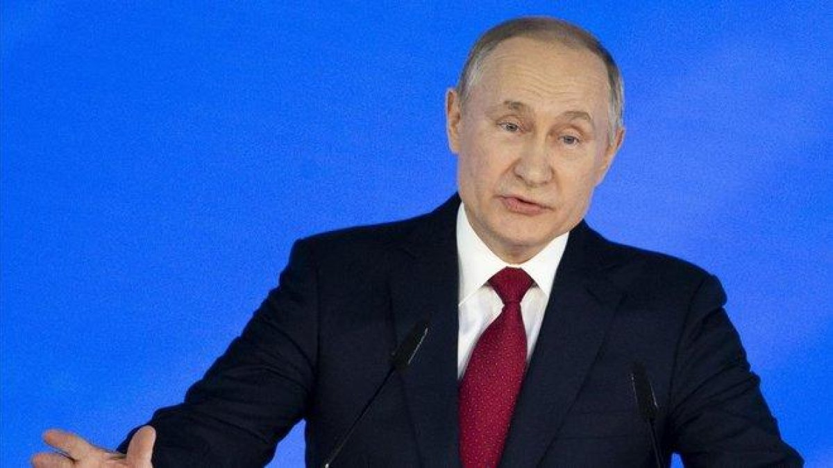 El presidente ruso, Vladímir Putin, este miércoles durante su discurso.-ALESANDER ZEMLIANICHENKO (AP)