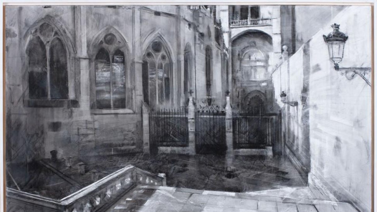 La puerta de Pellejería de la Catedral de Burgos, hecha en carboncillo sobre tabla.-ECB