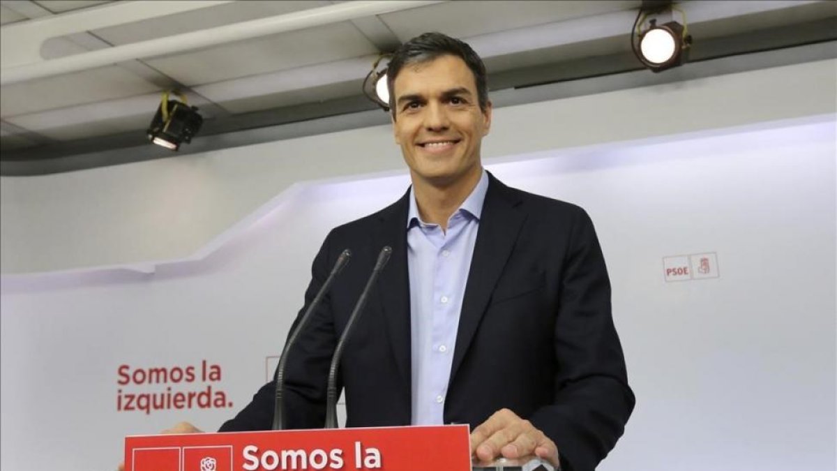 Pedro Sánchez, este martes en la sede del PSOE.-JUAN MANUEL PRATS