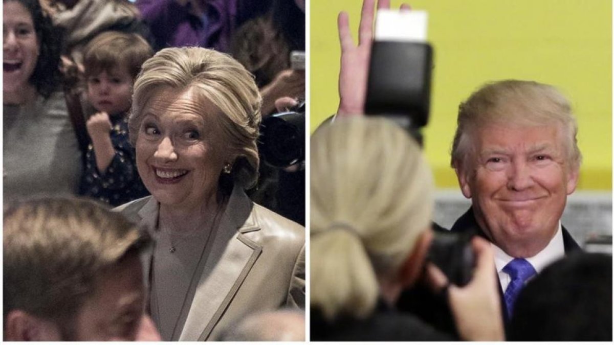 Combo de fotografías de Clinton y Trump, tras votar en sus respectivos centros electorales, este martes.-AP / ANDREW HARNIK / RICHARD DREW