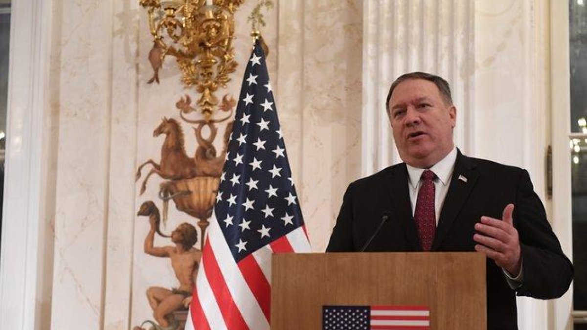Mike Pompeo, el secretario de Estado de los EEUU en una conferencia de prensa.-AFP
