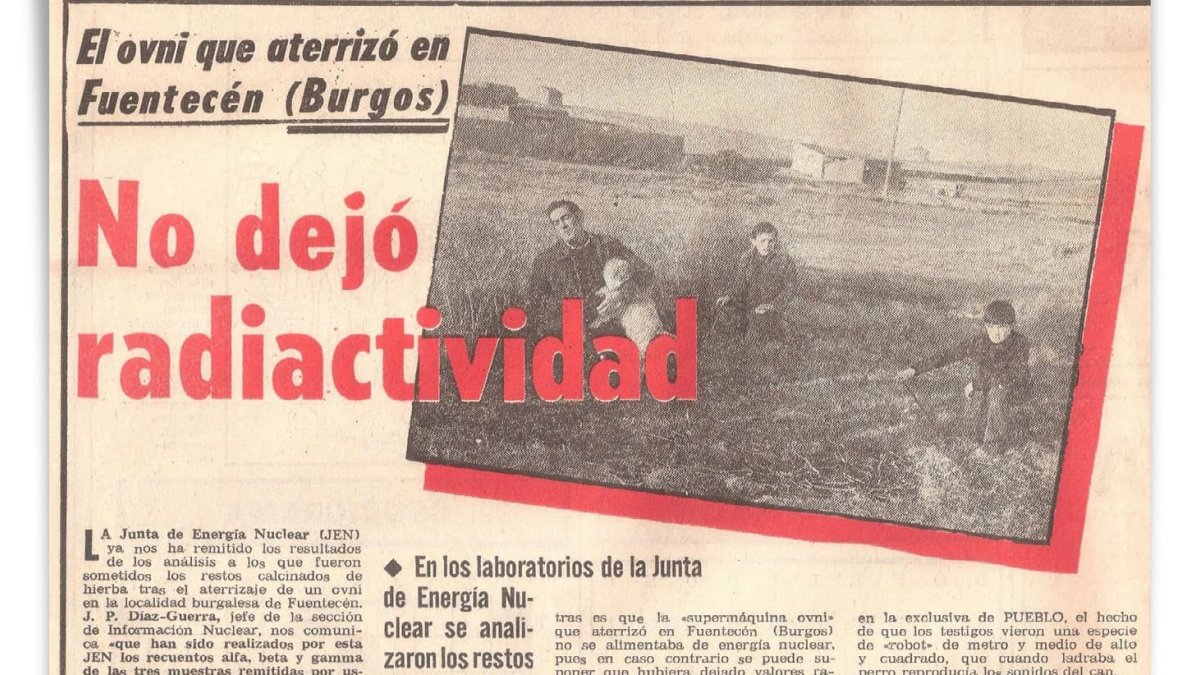 El periódico Pueblo siguió con la noticia y dio cuenta del resultado de los análisis que mandó hacer de las muestras recogidas en Fuentecén. PUEBLOLuis Domínguez señala las marcas que dejó el platillo volante en la era, en una foto que tomó el rotativo en 1981. PUEBLO