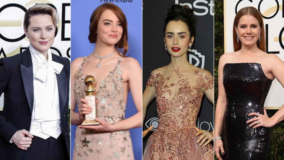 De izquierda a derecha, Evan Rachel Wood, Emma Stone, Lilly Collins y Amy Adams.-AFP