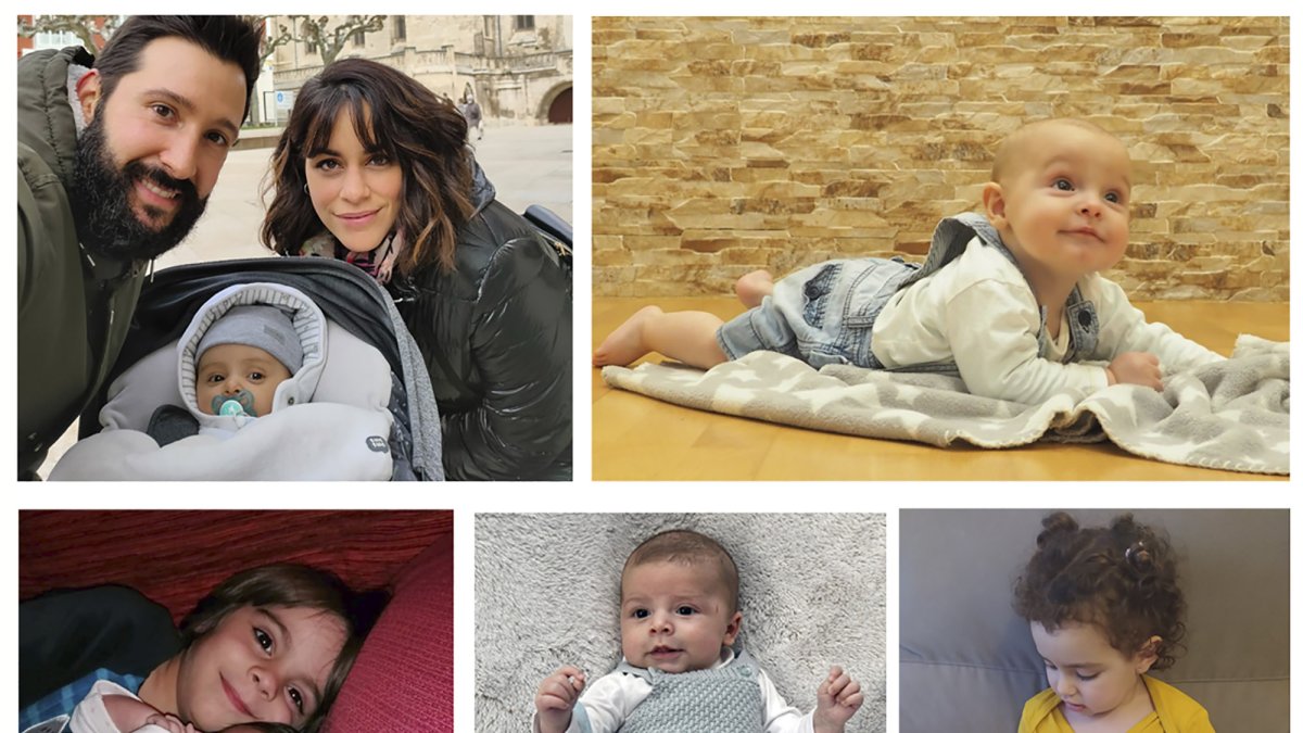 Los bebés nacidos este 2020 han llenado de luz los hogares. Arriba a la izquierda: Alejandro Arija, Virginia Martín y el pequeño Alejandro. A la derecha: Laín, hijo de Marta y Jaime. Debajo, de izquierda a derecha: Izan con la pequeña Vera, hijos de Diego Santamaría y Sara Esteban; Félix Ordóñez, hijo de Lidia Sierra y Ricardo Ordónez, y Tiago con su hermana Neis, hijos de Beatriz Fernández y Gustavo Infante.