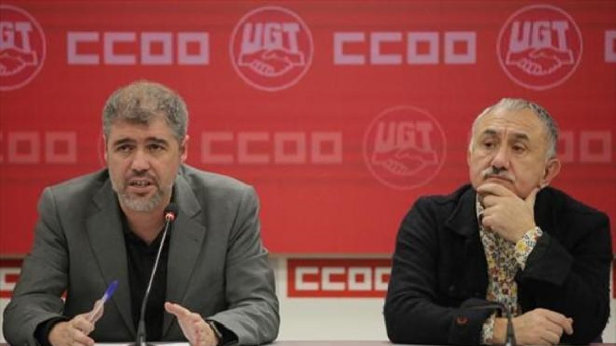 Unai Sordo y Josep María Álvarez, en la rueda de prensa de ayer, en Madrid.-JOSE LUIS ROCA