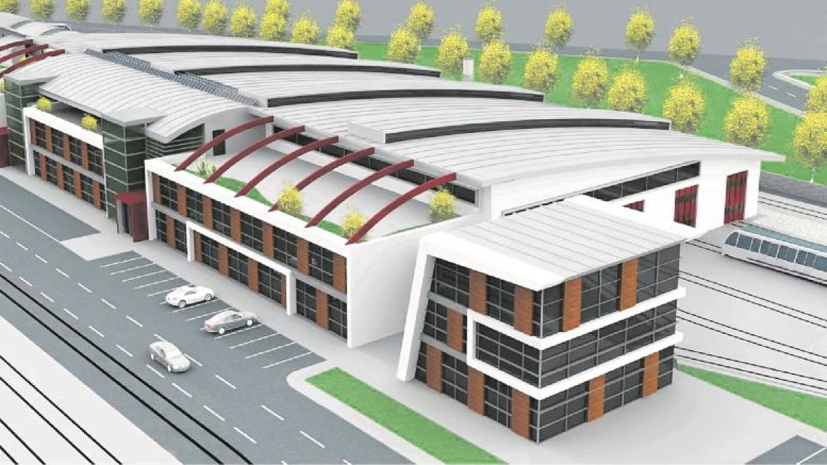 Proyección del diseño de uno de los edificios principales de la línea del tranvía de Mostaganem, diseñado por el arquitecto leonés Rafael Santamaría.-E. M.