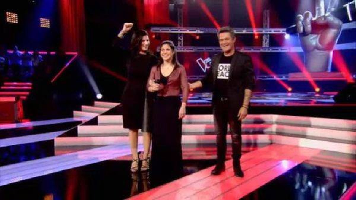 Marina Rojas en 'La voz', con Laura Pausini y Alejandro Sanz.-Foto: MEDIASET