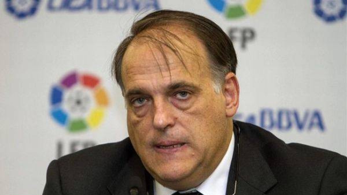 Javier Tebas durante una rueda de prensa de la LFP.-Foto: EFE / SALVADOR SAS