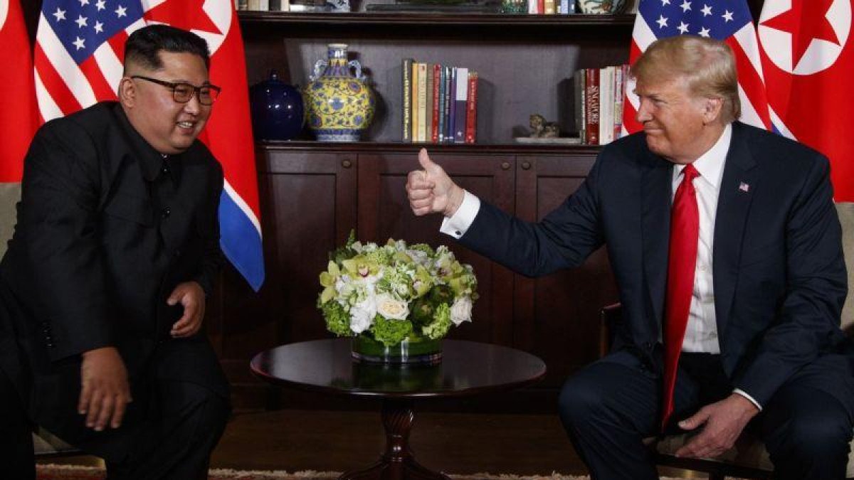 El presidente de EEUU Donald Trump y Kim Jong-un, líder de Corea del Norte.-AP