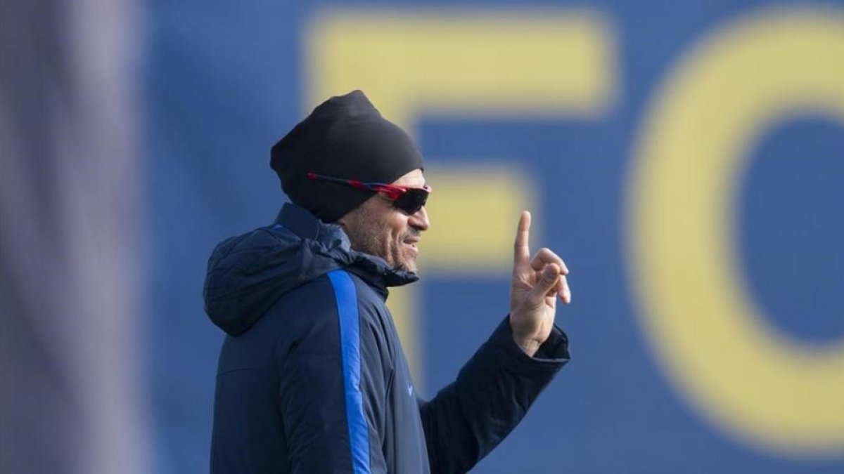 Luis Enrique, en el entrenamiento previo al viaje a Bilbao para la Copa del Rey.-JORDI COTRINA