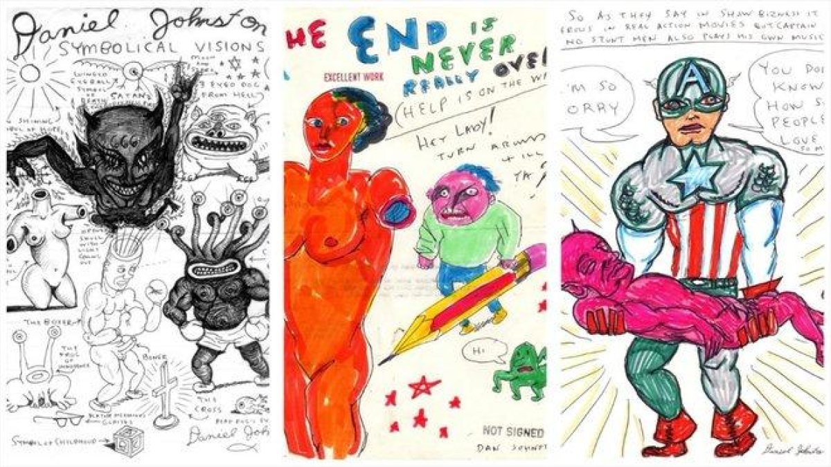 Dibujos de Daniel Johnston que se mostraron en la exposición ’Visiones simbólicas. Una mirada al universo de Daniel Johnston’.-DANIEL JOHNSTON