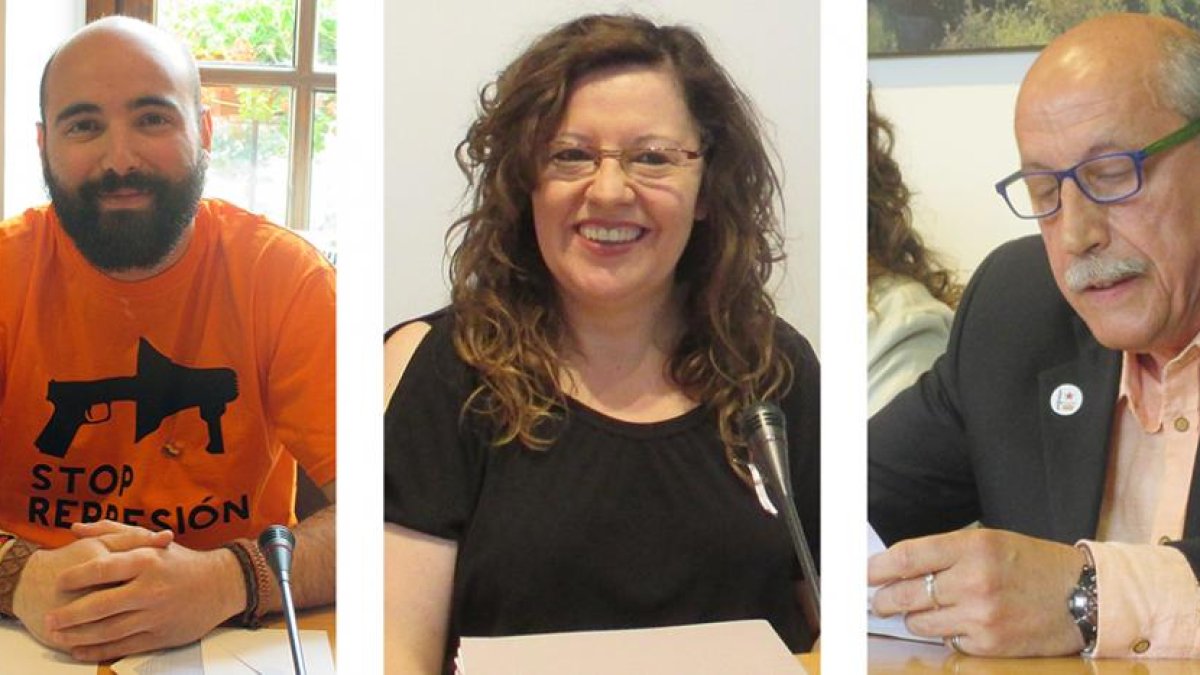 Guillermo Ubieto (IU), Esperanza Muñoz (Miranda Puede) y José Ignacio Redondo (Ganemos Miranda).-E.M.