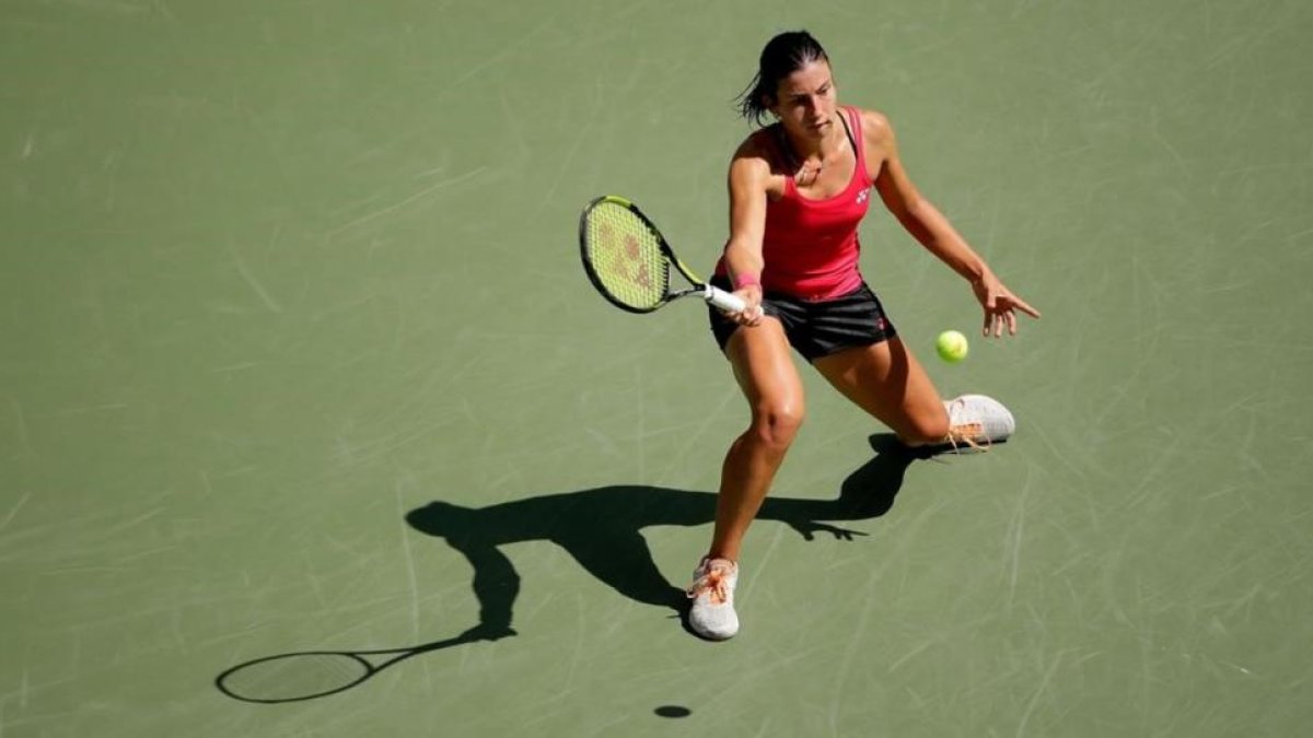 Sevastova, en su partido de este domingo contra Konta.-AFP / ANDY LYONS