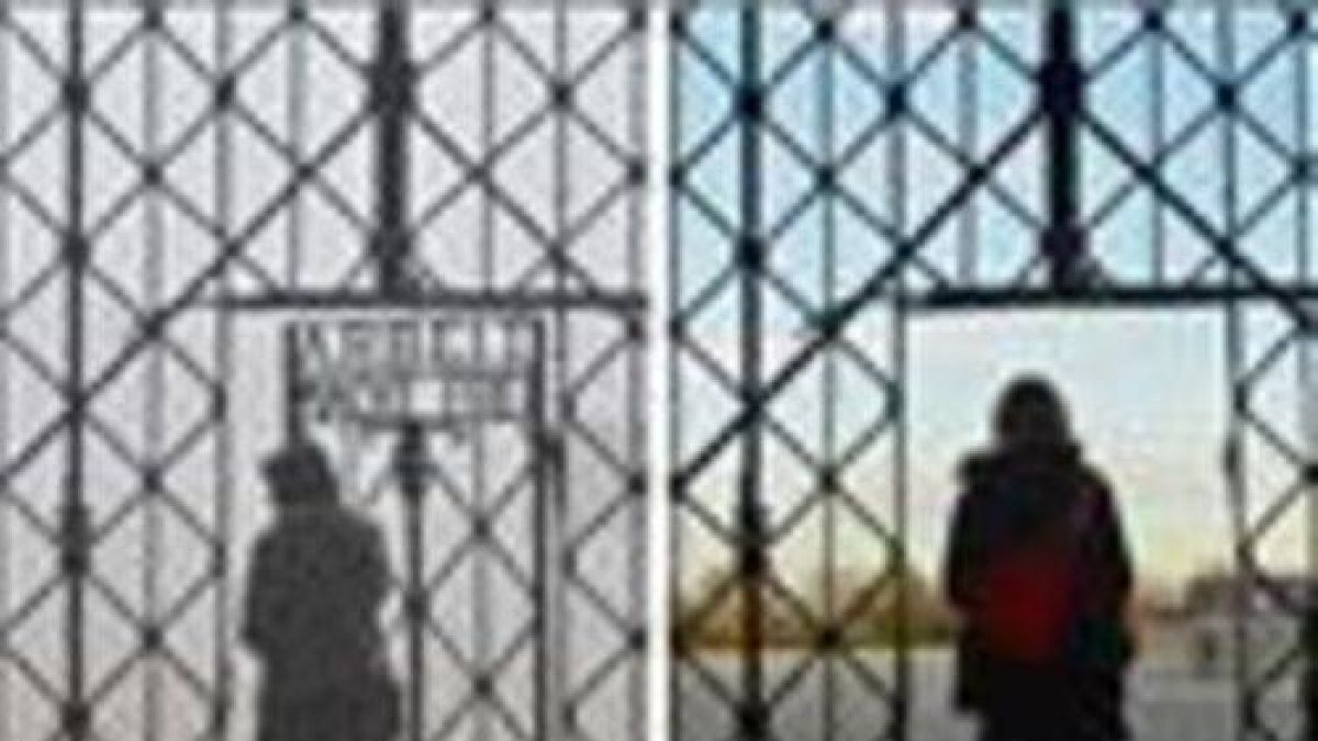 La puerta del campo de concentración nazi de Dachau antes y después del robo.-Foto: EL PERIÓDICO