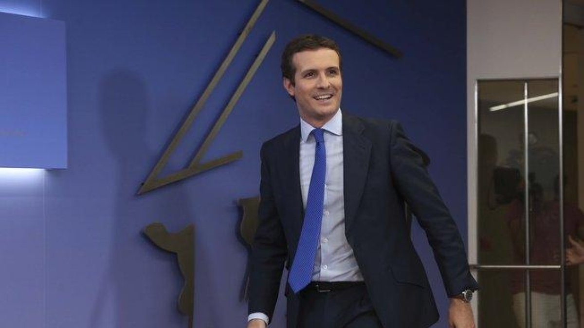 Pablo Casado, en rueda de prensa en Madrid.-DAVID CASTRO
