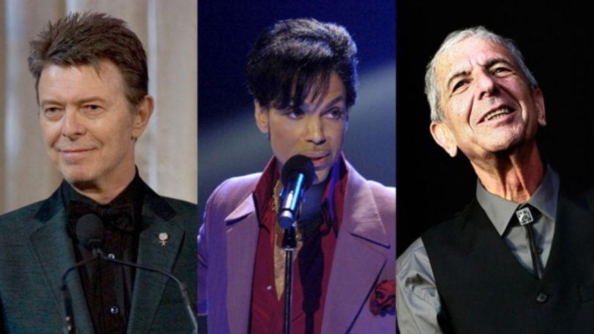 David Bowie, Prince y Leonard Cohen, todos ellos fallecidos en el 2016.-AP / REUTERS / M. LORENZO