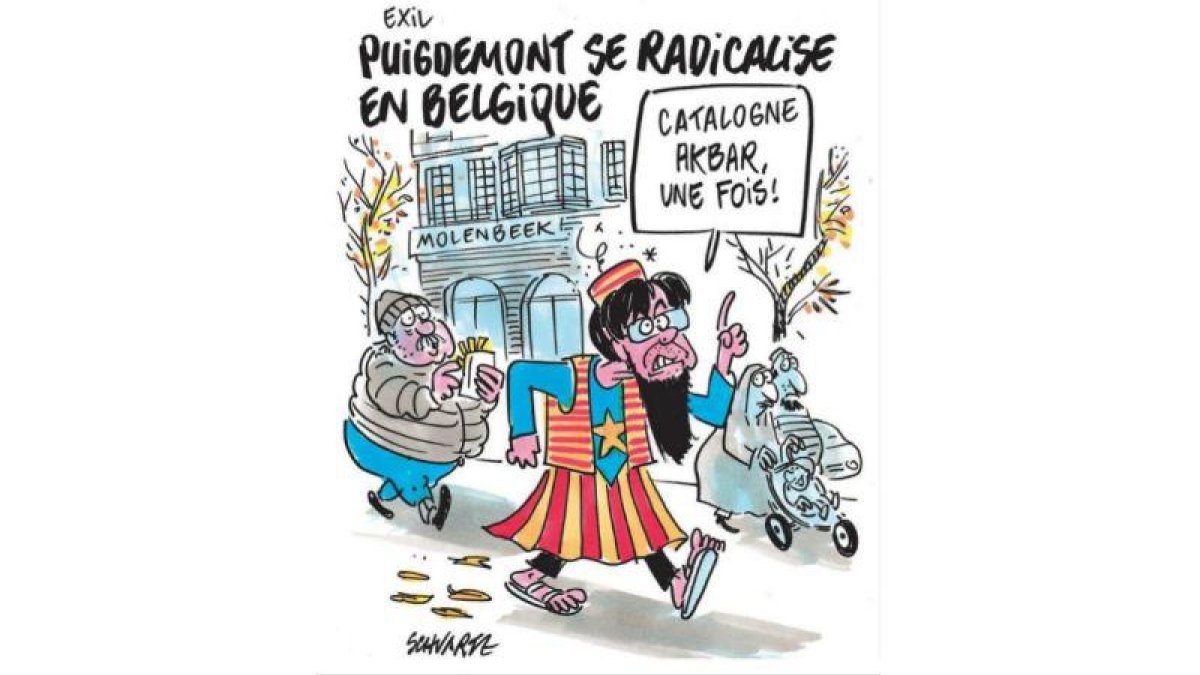 Puigdemont se radicaliza en Bélgica, la caricatura de Charlie Hebdo al expresident.-SCHWARTZ (CHARLIE HEBDO)