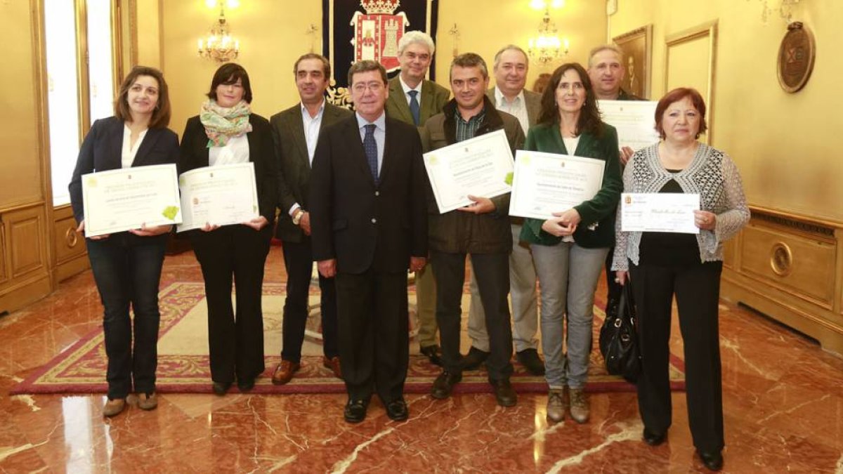 El presidente de la Diputación, César Rico, con representantes de los municipios premiados.-RAÚL G. OCHOA