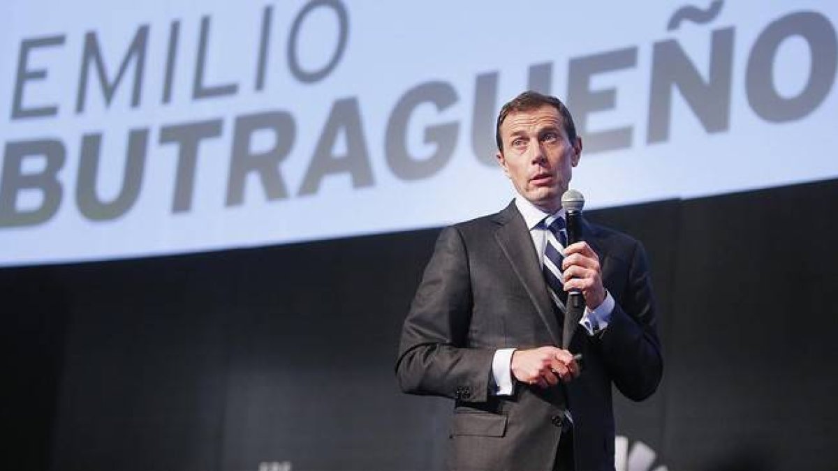 Emilio Butragueño, director de relaciones institucionales del Madrid, durante su intervención en un congreso.-EFE