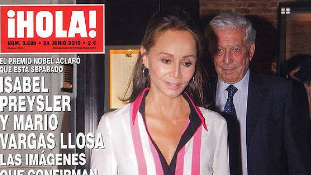 Isabel Preysler y Mario Vargas Llosa, de cena romántica en Madrid, en la portada de la revista '¡Hola!'.-
