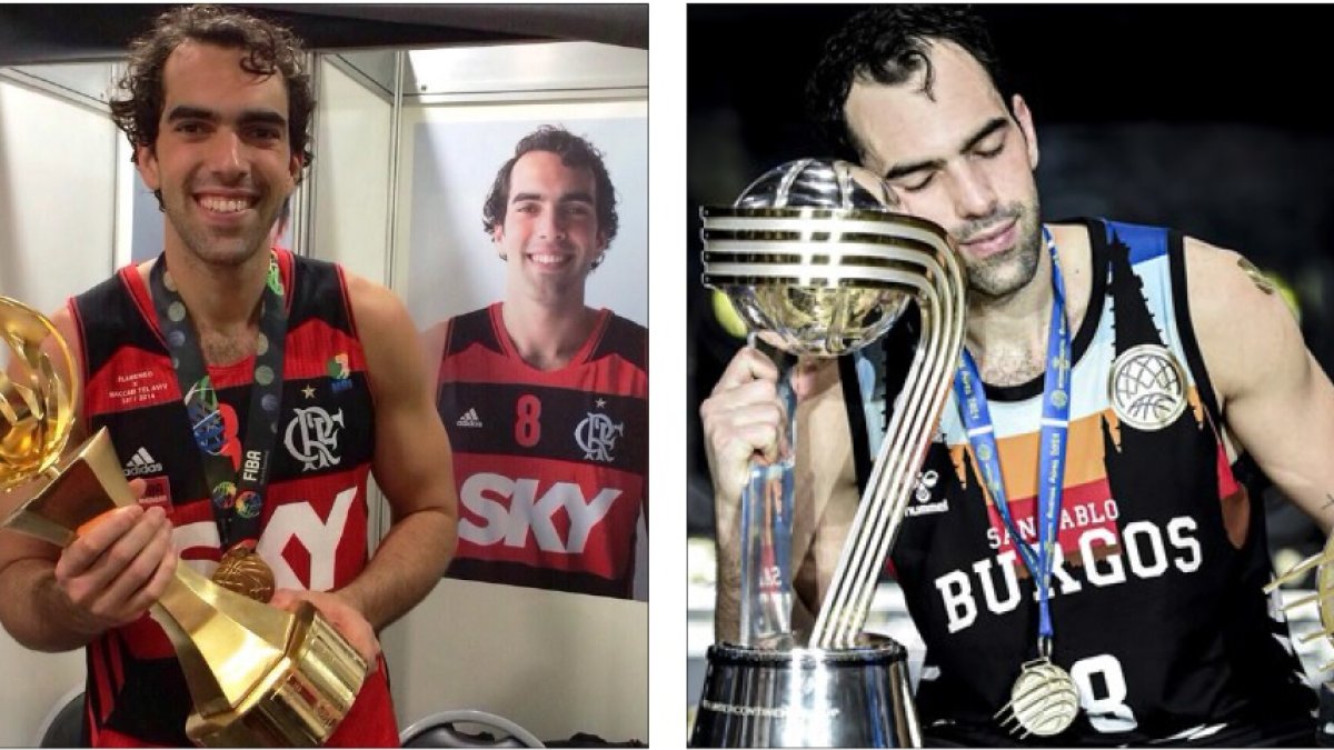 Benite posa con los trofeos conquistados con el Flamengo (2014) y San Pablo (2021). LNB Y FIBA