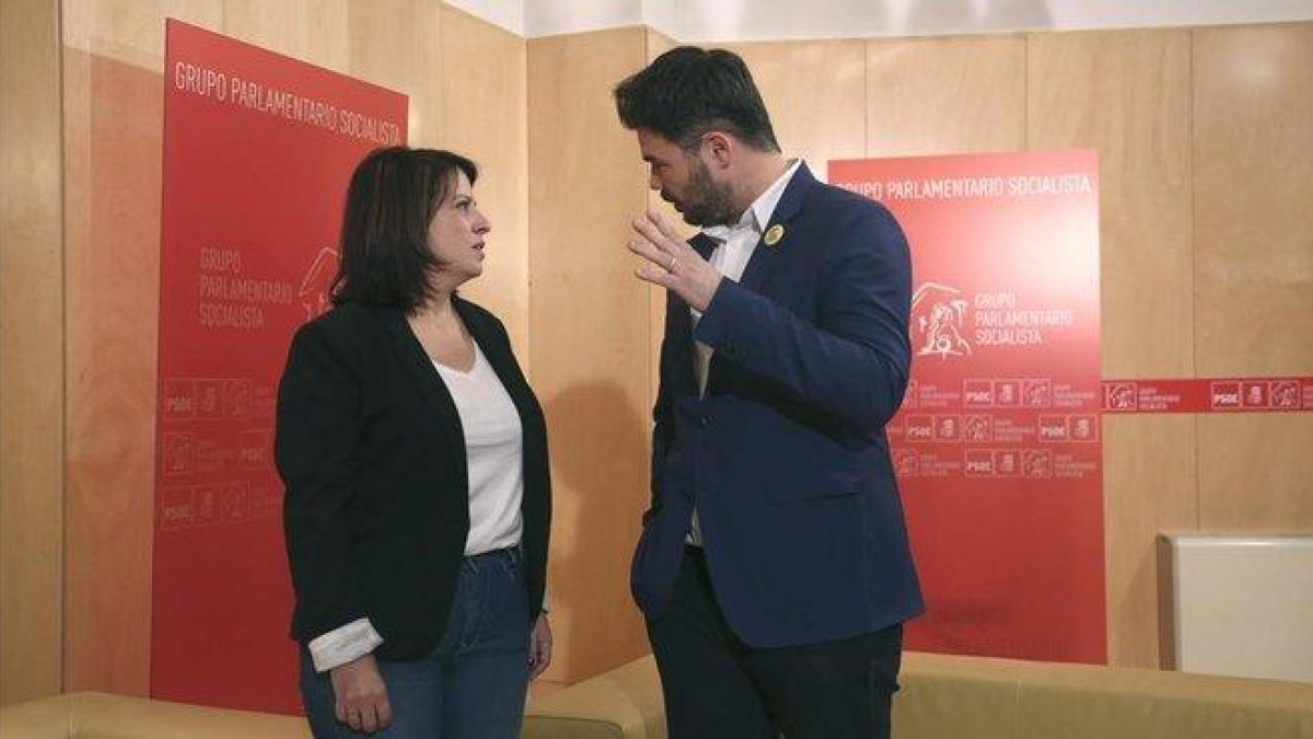 Adriana Lastra (PSOE) y Gabriel Rufián (ERC), el pasado junio en el Congreso de los Diputados.-