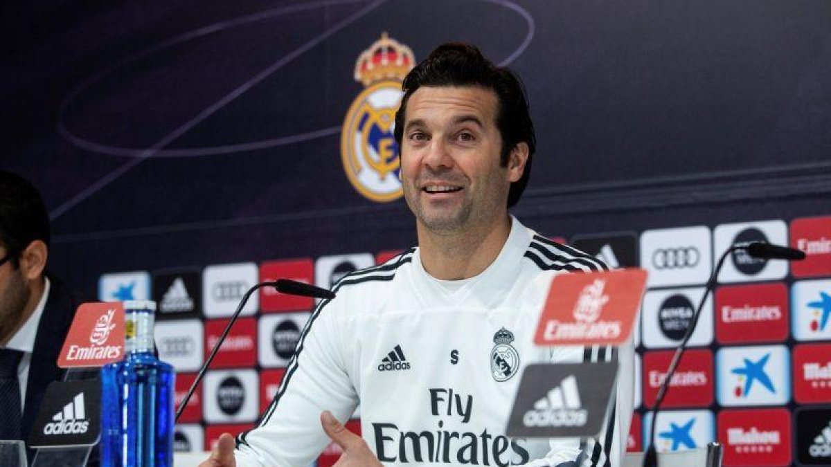 Santiago Solari, técnico del Madrid, este sábado en rueda de prensa.-EFE