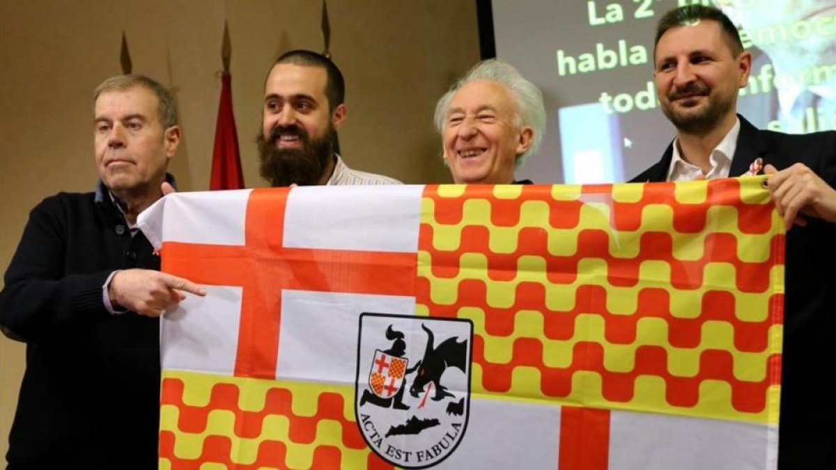 Los promotores de Tabarnia, con Albert Boadella como presidente en el exilio, este martes en Madrid.-JUAN MANUEL PRATS