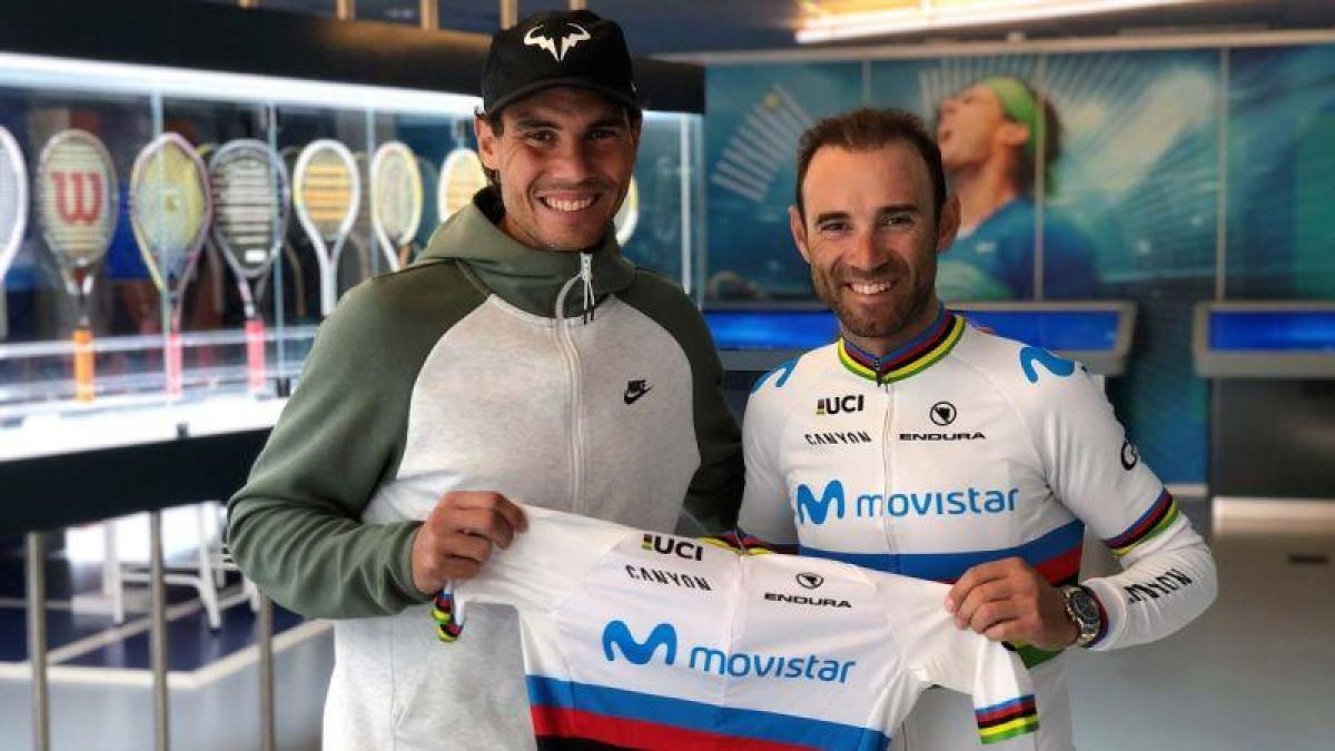 Encuentro entre Rafa Nadal y Alejandro Valverde.-MOVISTAR TEAM