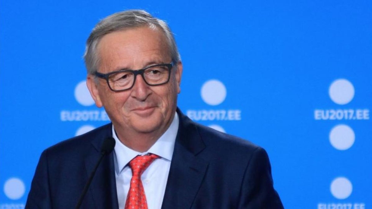 Jean Claude Juncker, presidente de la Comisión Europea, durante la presentación del programa de Estonia.-PETRAS MALUKAS