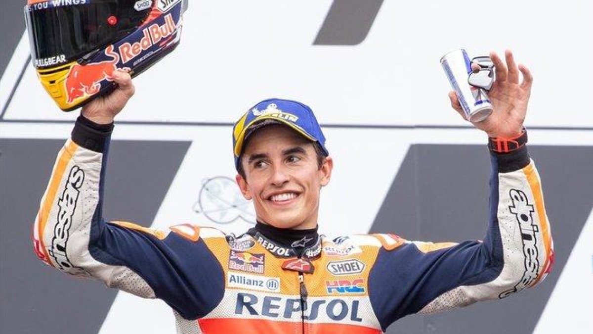 Marc Márquez (Honda) celebró, en Spielberg, su décimo podio en 11 carreras.-AFP / JOHANN GRODER