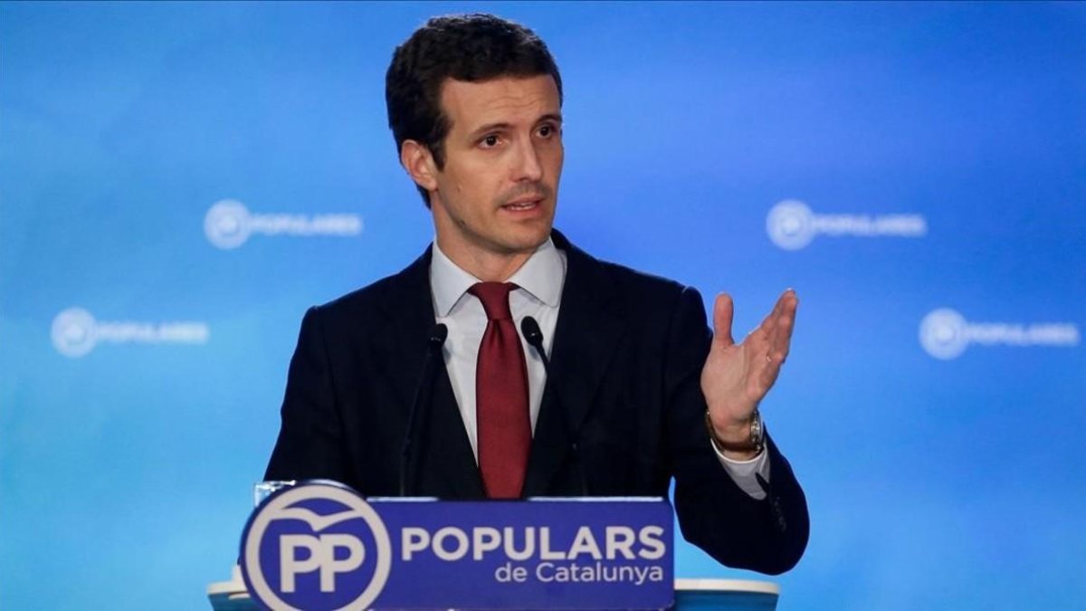 Pablo Casado, durante el comité ejecutivo nacional del PP celebrado en Barcelona.-PAU BARRENA