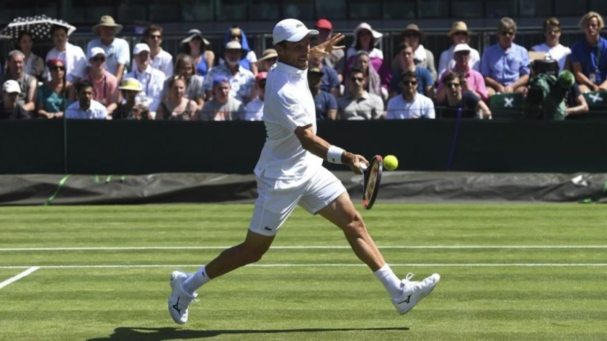Bautista, en su partido ante Gojowczyk.-EFE / FACUNDO ARRIZABALAGA