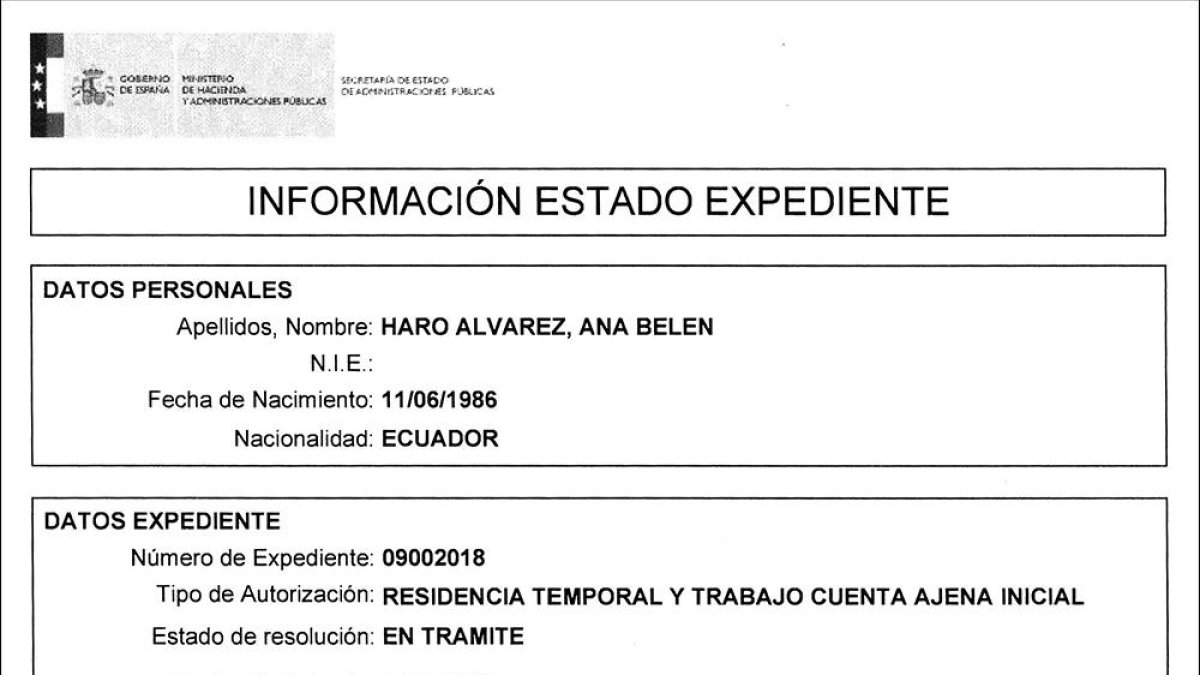 La fecha de inicio del expediente para la autorización de la residencia temporal y trabajo por cuenta ajena de la doctora ecuatoriana entró en la Oficina de Extranjería hace 45 días.-